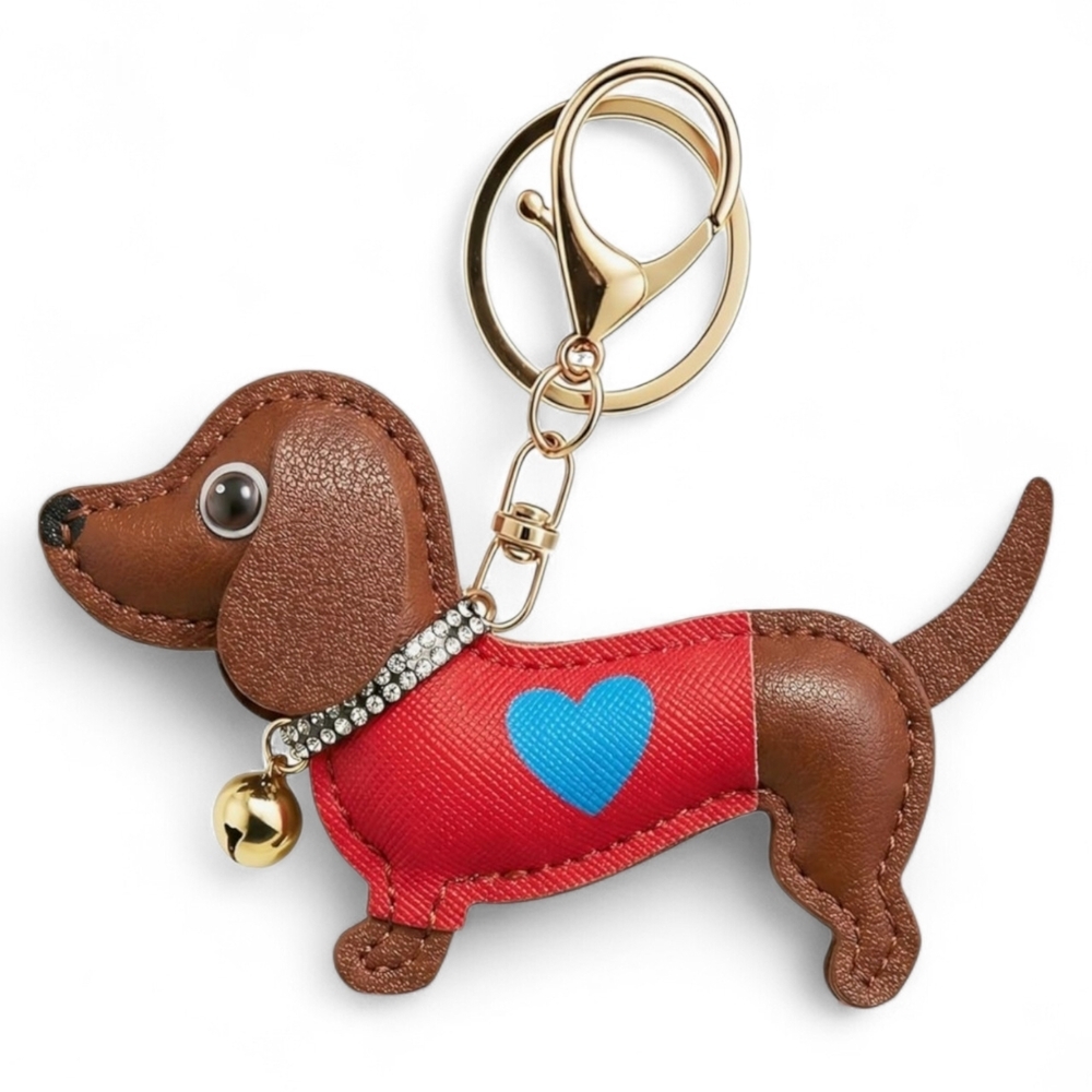 Dachshund Dog Keychain Charm with Red Shirt Blue Heart NWT Cute Trendy Accessory - Picture 1 of 2
